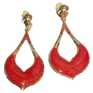 👑Moroccan Style Long Gold/Red Dangle Earrings